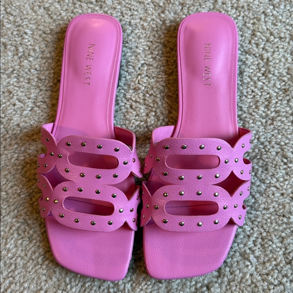 Nine West pink gold stud sandals slides flats size 9 shoe sandal
